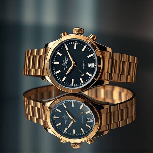 Fotografía de producto de alta calidad de un reloj de lujo sobre una superficie reflectante.