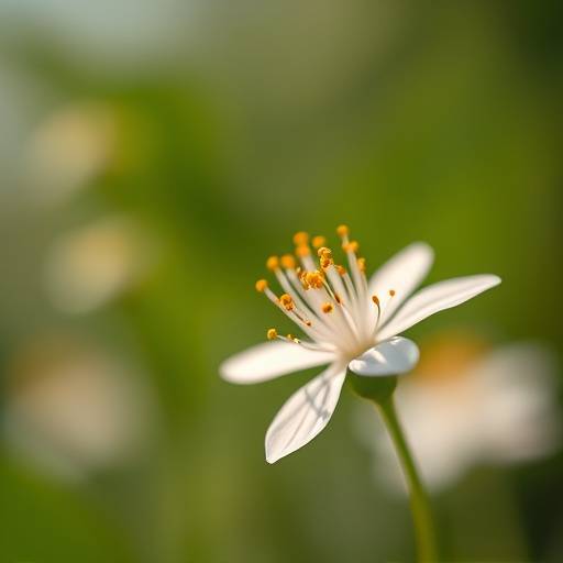 Primer plano de una cámara réflex digital (DSLR) con un objetivo macro, enfocada en una flor delicada.