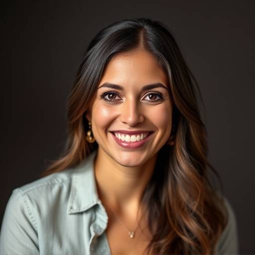 Retrato de Elena Ramirez, la fundadora y fotógrafa principal del Estudio Fotográfico Luz y Sombra, sonriendo amigablemente.