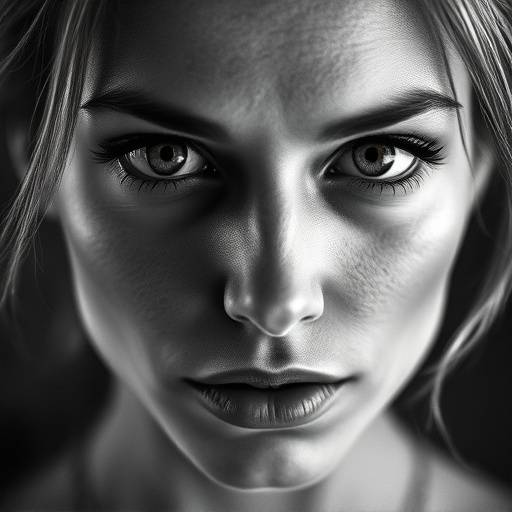 Un retrato en blanco y negro de una mujer con una mirada profunda y expresiva.
